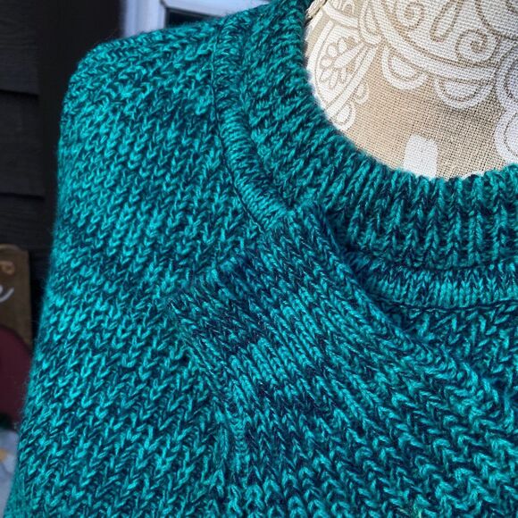 Vtg Strawbridge & Clothier Size XL green navy marled chunky pullover sweater - Picture 5 of 8